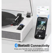 TANLANIN Bluetooth Belt-Drive Turntable with 3-Speed Playback, Auto-Stop, External Stereo Speakers, AUX & RCA Output, White Wood Finish, TE-2028WT