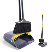 Eyliden Broom and Dustpan Set with Extendable Long Handle and Dustpan Comb, Grey and Yellow