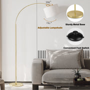 SUNMORY Arc Floor Lamp, Gold, 75in Tall, 3 Color Temperature, 9W A19 LED Bulb Included, Foot Switch, Hanging Linen Drum Shade, Adjustable Rotatable Head