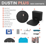 BObsweep Dustin Plus Self-Emptying Robot Vacuum & Mop with 100-Day Dock, 8000 Pa Suction, Jet Black - Wi-Fi Connected