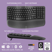 Logitech 920-012059 Wave Keys MK670 Combo Ergonomic Wireless Keyboard and Mouse Bundle - Graphite