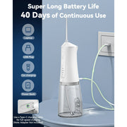 JTF F100 Cordless Water Flosser Dental Teeth Cleaner With 9 Jet Tips, White