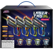 Hero Squad Rechargeable Laser Tag Set, 4 Blasters and Vests, 360 Sensor Coverage, LCD HUD Displays, 150 ft Range, Multiple Weapon Modes, Kid-Safe Infrared