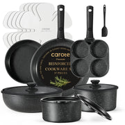 Carote C08200 17pcs Nonstick Cookware Set, Granite, Black