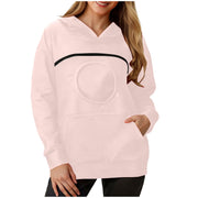 Kudhb Pet Pouch Hoodie for Women, Winter Warm Fleece Pullover with Kangaroo Pocket, Soft Lightweight Sweatshirt, Pink, Loose Fit, Long Sleeve