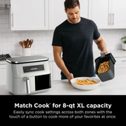 Ninja DZ100WMWH Foodi Air Fryer 8-Qt, DualZone FlexBasket, 4-in-1, Smart Finish, Cook 2 Foods 2 Ways