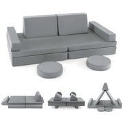 Costway HV10406HS 10PCS Kids Play Sofa Set Modular Convertible Foam Folding Couch Toddler Playset, Grey