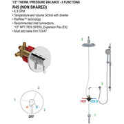 Riobel Equinox 1/2 Thermostatic Pressure Balance Shower Trim with 5-Function Diverter, Black, TEQ45BK