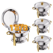CAMMOO Rose Gold 4 Pack 6QT Round Chafing Dish Set, 18/8 Stainless Steel, Durable Stability, Elegant Finish