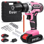 VQJTCVLY 21V Cordless Power Drill Set, Brushless Motor, 3/8 in Keyless Chuck, 25+1 Position Clutch, Pink