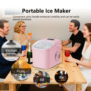 Kcpolre Portable Countertop Ice Maker, 26 lb Daily Output, Bullet Ice Cubes, Dual Size, Self-Cleaning, Quiet Operation, Pink, ZBJ-02