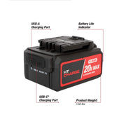 GreatStar Hyper Tough 20V Max 4.0Ah Lithium-Ion Battery Pack with USB-A and 2-Way USB-C 30W Ports