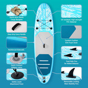 Hotsee Inflatable Stand Up Paddle Board, 10.6 ft, 6 in Thick, 32 in Wide Non-Slip EVA Deck, Removable Fins, Dual-Action Pump, Aluminum Paddle, Backpack Included