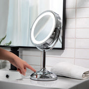 Jerdon Lighted Tabletop Mirror with 10X and 1X Magnification, Adjustable LED Lighting, Chrome Finish, 8.5-Inch Diameter, 16-Inch Tall JS8510BC