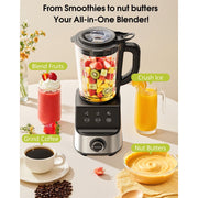 HoninJoy Kitchen Smoothies Blender, 1400W Motor, 51 Oz BPA-Free Glass Jar, 5 Speeds with Pulse Control, Stainless Steel Blades, Includes 20 Oz Travel Cup, Silver, LB6113
