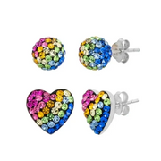 Brilliance S900988RRM.WM Sterling Silver Rainbow Crystal Ball And Heart Stud Set