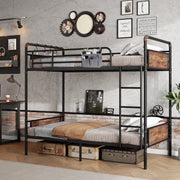 Anyact Twin over Full Bunk Bed, Antique Heavy Duty Metal Bed Frame with Storage Bag & Hooks, Black/Brown