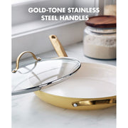 GreenPan Reserve Ceramic Nonstick 12  Frypan with Helper Handle and Lid | Sunrise with Gold-Tone Handles