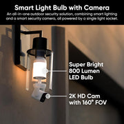Wyze Bulb Cam Outdoor Surveillance Camera, 2K HD, Color Night Vision, Dimmable 800 Lumen LED, Motion Detection, Siren Alarm, E26 Socket, WYZEC-BCWMT