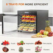Gianna Food Dehydrator, 8 Stainless Steel Trays, 500W, Adjustable Temperature, Black, AH-GGJ8C24