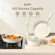 GIPPHAU 21 Piece Ceramic Pots and Pans Set Non Stick, Cookware Set with Detachable Handles