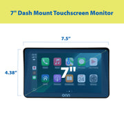 onn Dash Mount Touchscreen Monitor, 7-Inch 1024x600 Display, Wireless Apple CarPlay & Android Auto, FM Transmitter, AUX Input, Black, DMONN7