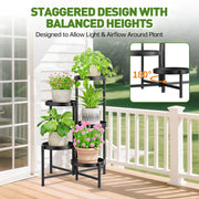 Xueyu 5 Tier Foldable Metal Plant Stand, Indoor Outdoor, Black, Space-Saving Corner Flower Display Rack for Patio Garden Balcony Living Room