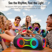 VUOPAX Portable Bluetooth Speaker, 180W Peak Power, Bass Boost, IP65 Waterproof, Outdoor Wireless Loud Speaker with Dynamic RGB Light, 12,000mAh Battery, USB/AUX/TF Input