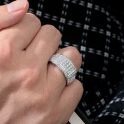Sheloves Jewelry Mens Wedding Band, 925 Sterling Silver, Round Cut AAAAA Cubic Zirconia, Size 10