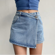 International Selection Womens Plus Size High Waist Denim Skort, A-Line Silhouette, Blue, 3XL
