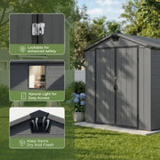 Homall HM697-DGY 6x10ft Outdoor Plastic Storage Shed with Lockable Double Door, Window, Wood-Effect Finish, Gray