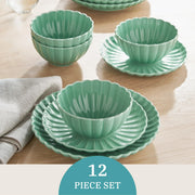 The Pioneer Woman Colette 12-Piece Stoneware Dinnerware Set, Green