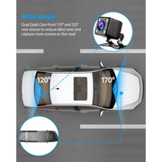 Toguard CE35 4.3 Inch Mirror Dash Cam, Dual Front and Rear Recording, Touchscreen, 170 Wide Angle, Night Vision