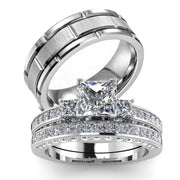 WRS WEDDING RING SET His and Hers Couples, Women Diamond Sterling Silver, Size: Women 9 and Men 8 - Durable