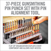 Real Avid Accu-Punch 37 Pc. Gunsmithing Punch Set with Hardened Steel, Brass, Roll Pin, Flat Tip, and Pin Alignment Tool, AVMAPS