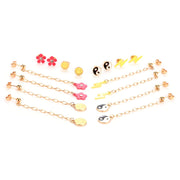 Claires 51668 Gold Emoticon Stud and Drop Chain Pendant Earrings Set with Other Gemstone Accents, 8-Pack