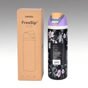 Lfeizsold Owala FreeSip Insulated Stainless Steel Water Bottle with Straw 32 oz Black Purple Flower