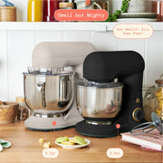 Beautiful 19467 Tilt-Head 3.5 qt Stand Mixer, Black Sesame with Flat Beater, Dough Hook, Balloon Whisk