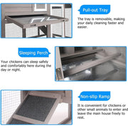 PETSCOSSET Chicken Coop with Run, Large Wooden Chicken Tractor with Wheels, Waterproof Asphalt Roof, Gray, Suitable for 2-3 Chickens 01-GREY-WHITE-WHEEL