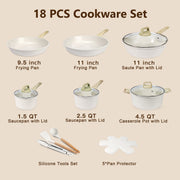 GIPP G18-AS2-Wh01 18-Piece Ceramic Cookware Set, Nonstick, Induction Compatible, Dishwasher Safe