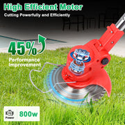 Foukus Cordless Electric Weed Trimmer, 800W Motor, 3-in-1 Multi-Blade System, Adjustable Telescoping Shaft, Wheels, Lightweight Brush Cutter Tool, Red, FK-240704