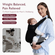 Momcozy Baby Carrier Newborn to Toddler, Ergonomic X-Shaped Back, EVA Waist Support, Breathable Black Fabric, Adjustable Size, Machine Washable