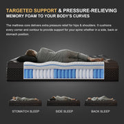 Lucky Lotus King Size Hybrid Mattress, 14 Inch Medium Firm, Gel Memory Foam, Pocket Springs, Euro Top, Black