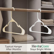 HevraCom Plastic Clothes Hangers, Heavy Duty, Non Slip Notches, White, 50 Pack