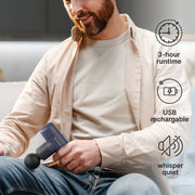 Homedics Rebound Percussion Massage Gun, Lightweight Cordless, Four-Speed Settings, Two Interchangeable Heads, Matte Black