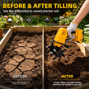 HELMSHAR Cordless Mini Tiller Cultivator Compatible with Dewalt 20V Battery, Electric Garden Rototiller, Handheld Soil Cultivation Tool