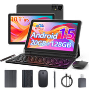 CUPEISI Android 15 Tablet, 10.1-Inch IPS HD Screen, 20GB RAM, 128GB Storage Expandable to 2TB, Quad-Core 2.0GHz Processor, 5G WiFi 6, Bluetooth 5.0, 2-in-1 with Keyboard Case Mouse Stylus, CP31M