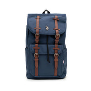 U.S. Polo Assn. Unisex Top Loader Flap School Backpack, Water-Resistant, Navy, Mid Size, 5 Pockets