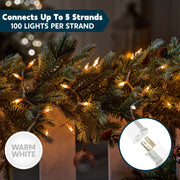 Joyfy 31147-WM Clear Christmas Lights, 39ft, 200 Warm White LED Bulbs, Connectable Waterproof String Lights