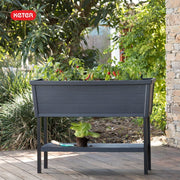 Keter Alfresco Raised Garden Bed, Wood-Look Resin with Self-Watering and Drainage System, Gray, 44 x 18 x 33 in, 270906